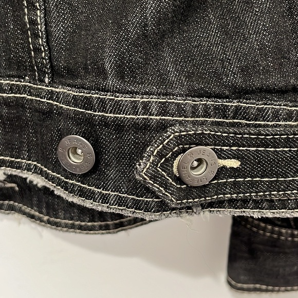 Stefanel Womens Black Demin Jean Jacket Size 10 Large Distressed Punk Goth Rock - Picture 10 of 16